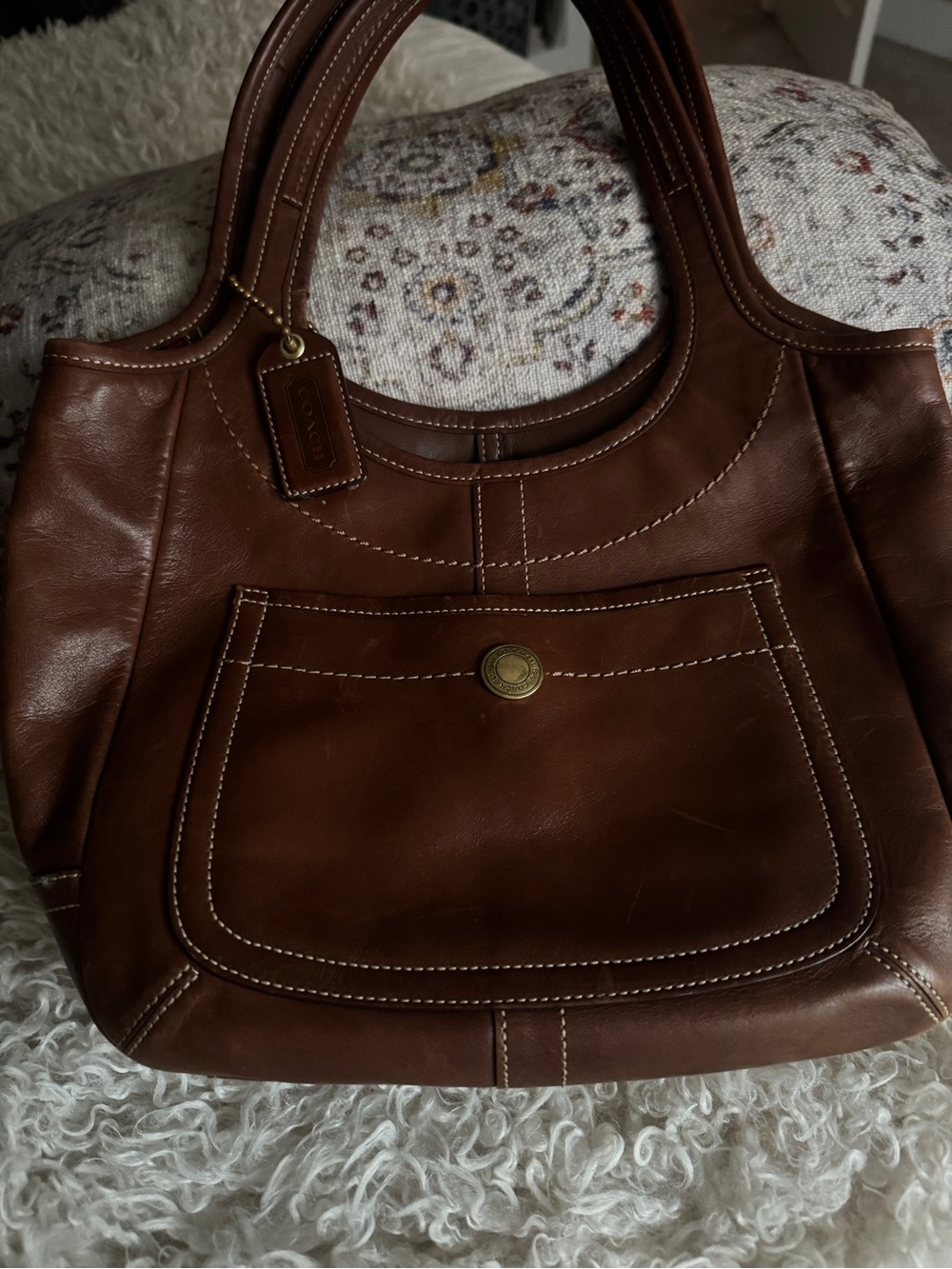 Coach Brown Leather Shoulder Bag with Front Pocket